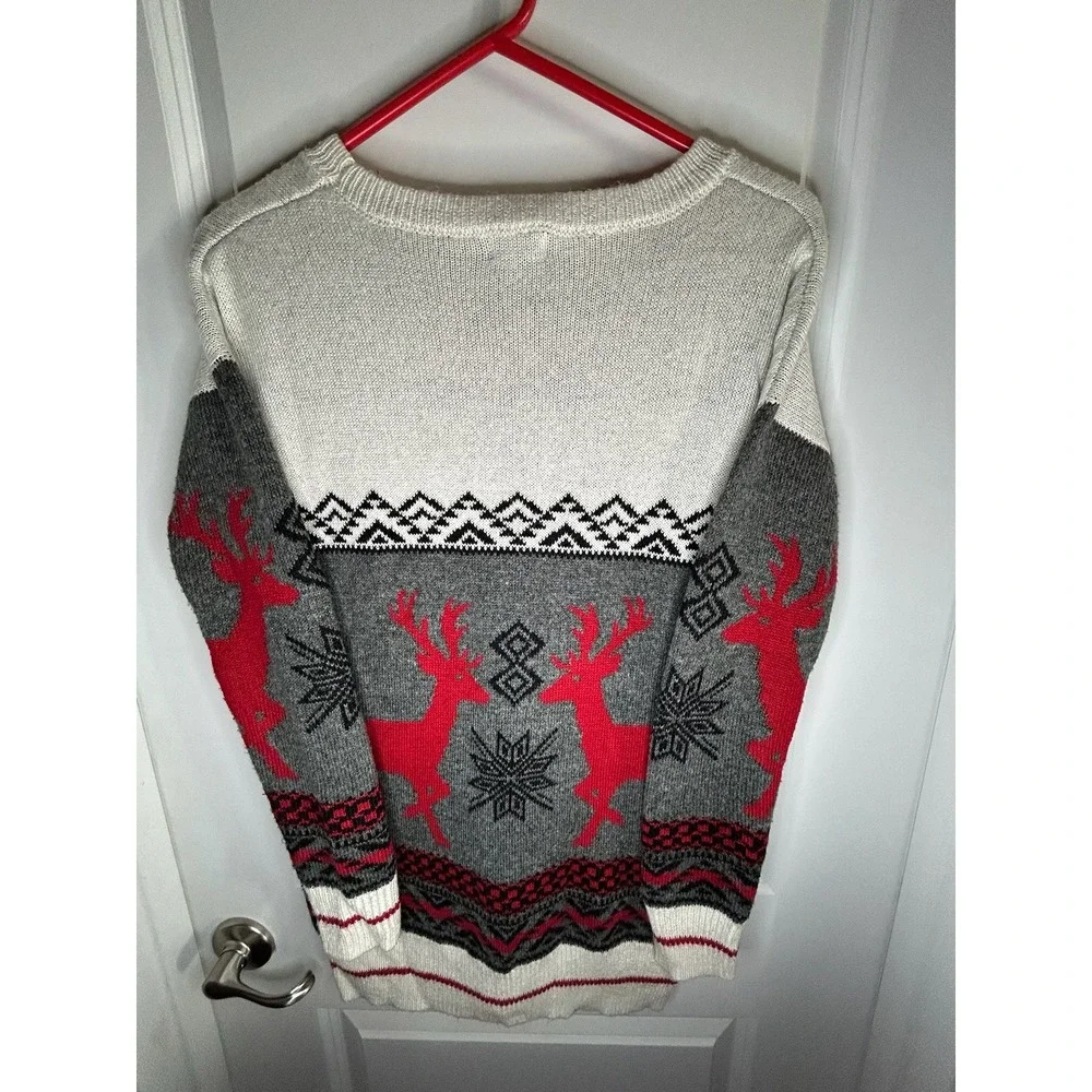 Vintage Mossimo Reindeer Snowflakes AOP Christmas Crewneck Sweater No Flaws‎